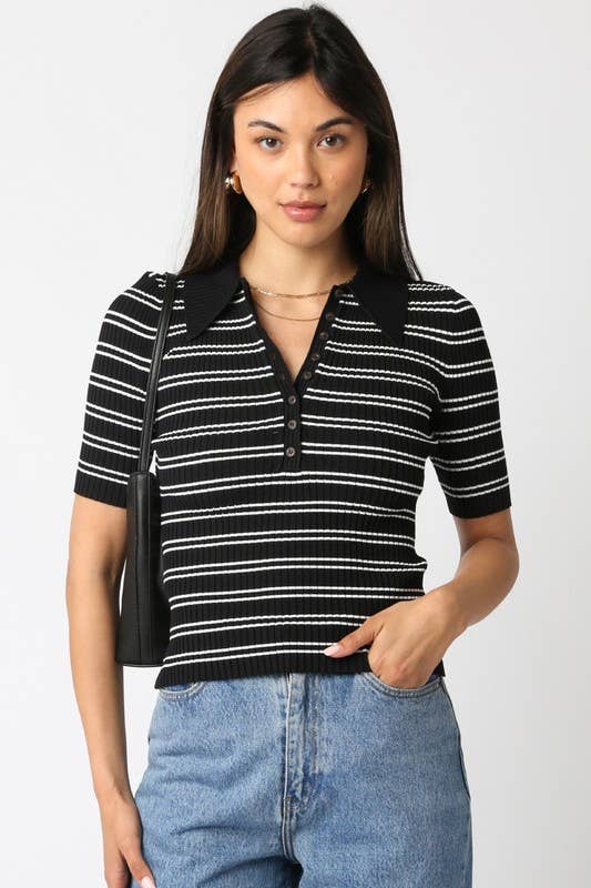 Olivaceous - Wholesale Button Down Shirt - Women's - Ina Stripe Top17