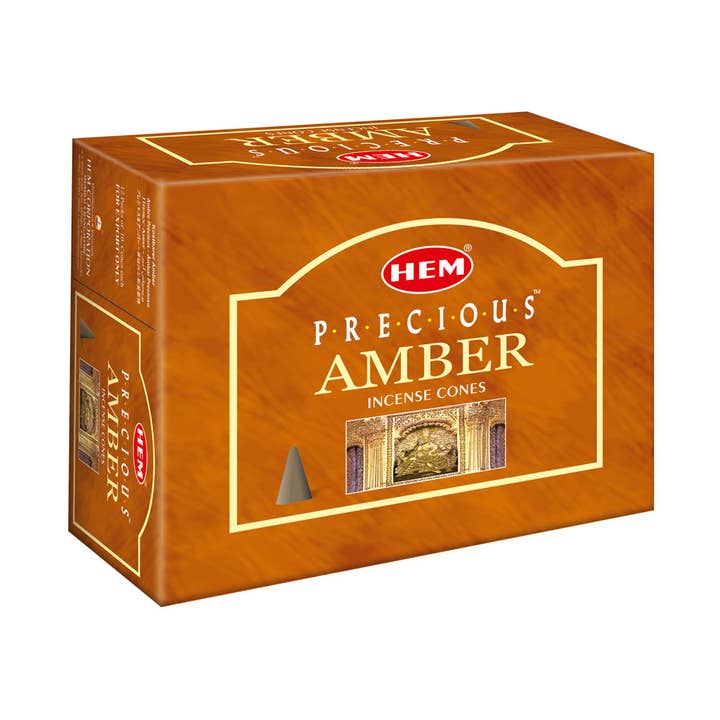 HEM Precious Amber Incense-Cone Pack (12 Packs × 10 Cones) for wholesale by Garland of Letters Bookstore