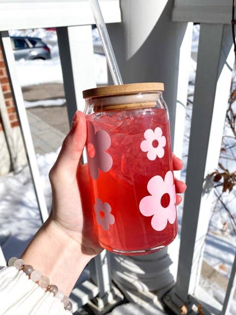 Groovy Flower Can Glass Cup for wholesale by Serotonin Source