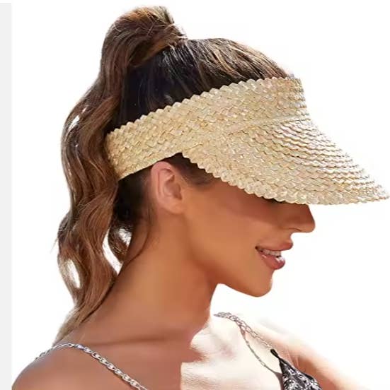 Queens INC - Wholesale Visor - Women's -  Palm Luxe Straw Visor — Adjustable Braided Sun Shield5