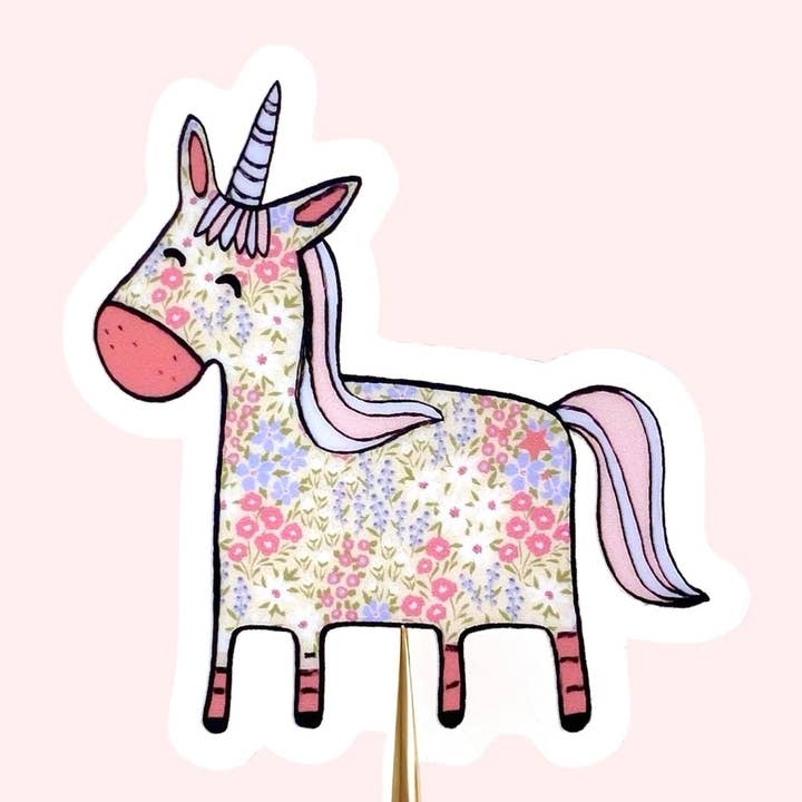 Floral Unicorn Sticker - Durable Transparent Vinyl for wholesale by Ditsy & Stitch