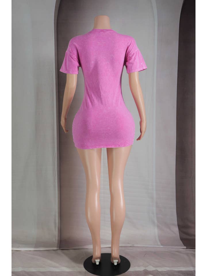 Dalia Studio - Vendita all'ingrosso Vestito - Donna - ABITO T-SHIRT CON STAMPA GRAFICA E SPACCO LATERALE A LAVAGGIO MINERALE2