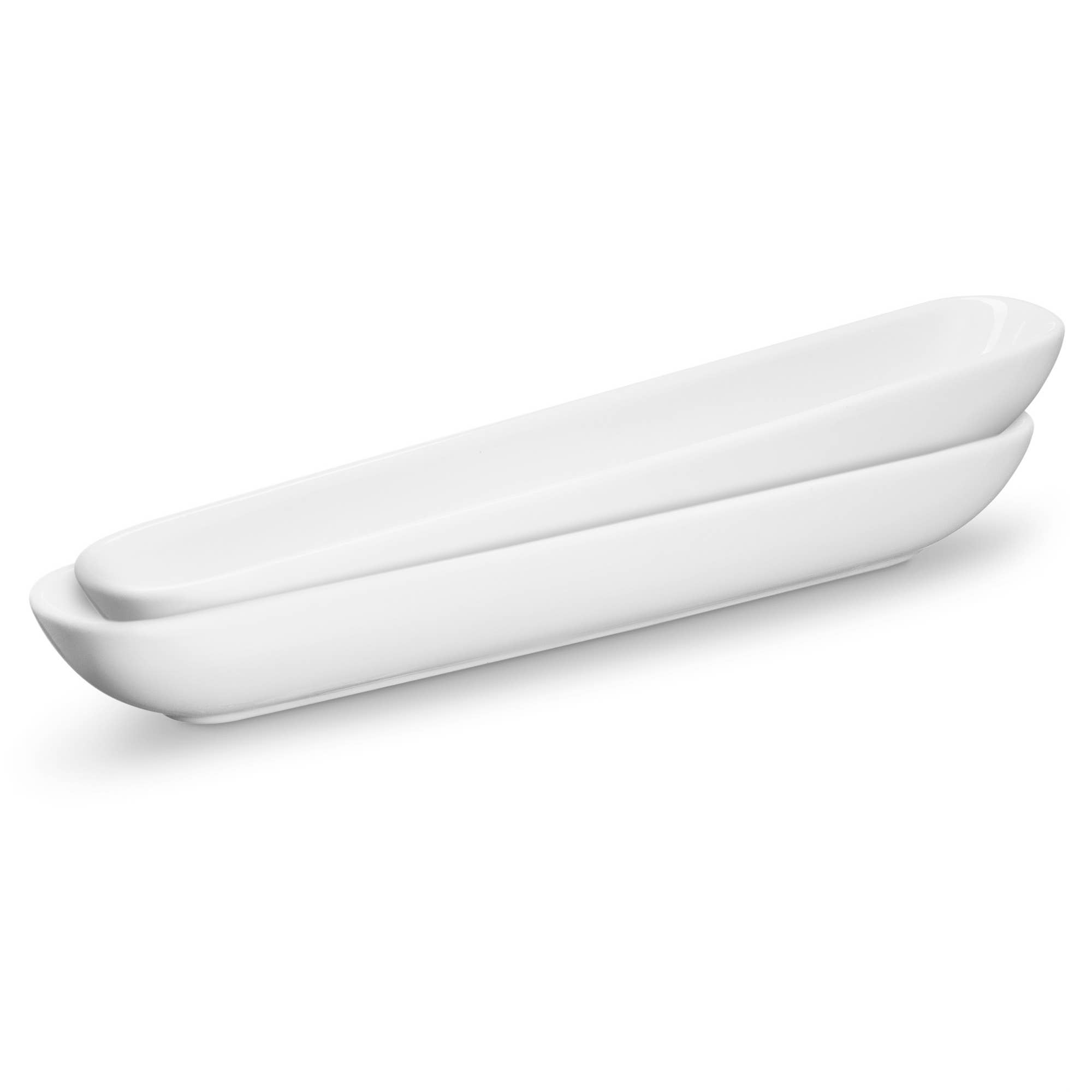 Kook - Wholesale Serving Tray - Kook Ceramic Olive Boat Tray, White, 12 in, Set of 22