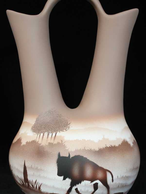 64065 Back Country Tracks Buffalo 7 1/2 x 12 Wedding Vase for wholesale by Cedar Mesa Pottery
