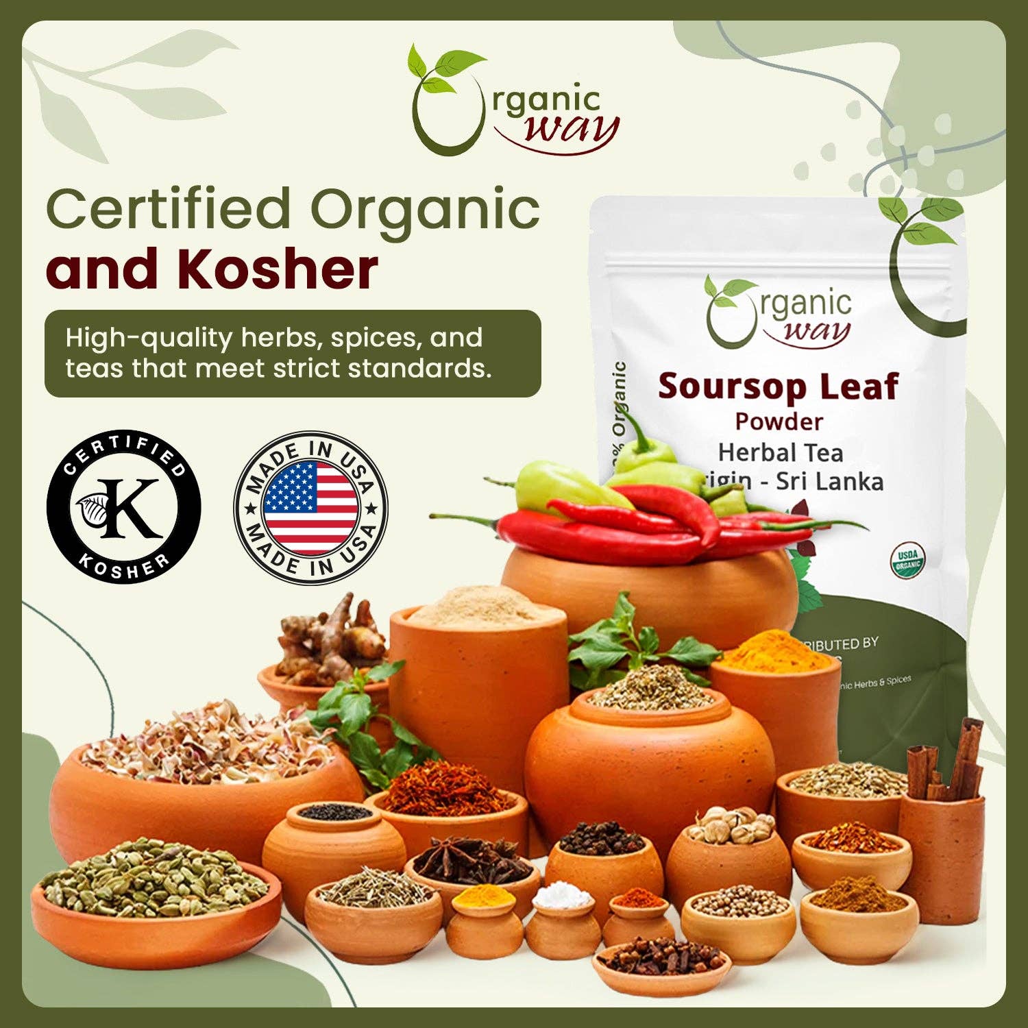 Organic Way LLC - Wholesale Protein/Superfood Powder - Soursop Leaf Coarse Powder - Herbal Tea | Organic, Vegan, Non GMO & Gluten Free | Resealable Bag, USDA & Kosher Certified | 100% Raw from Sri Lanka7
