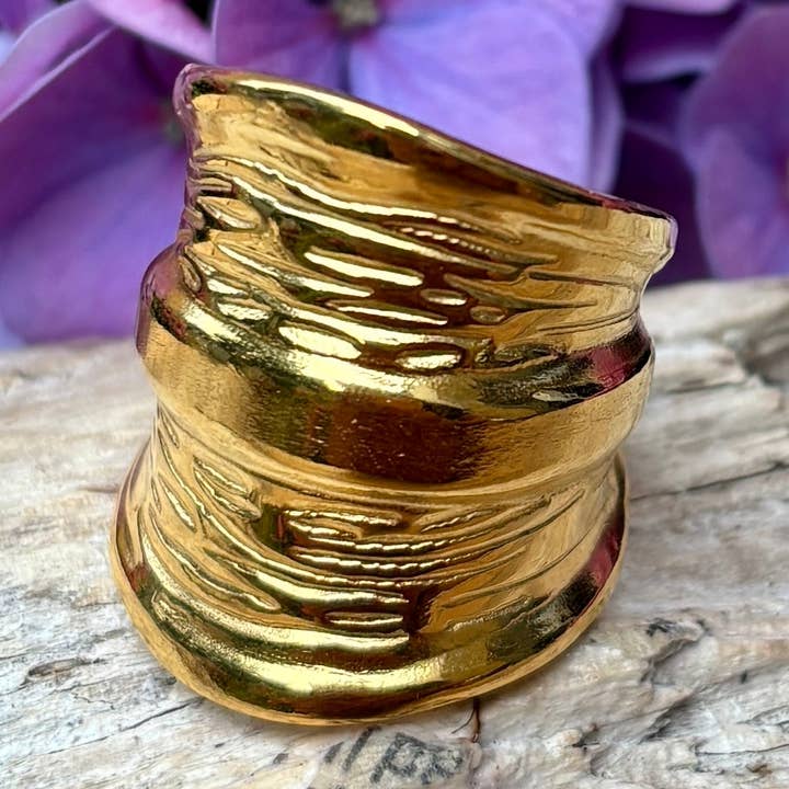 18ct Gold Plated Ripple Wide Band for wholesale by Ocean Ripples