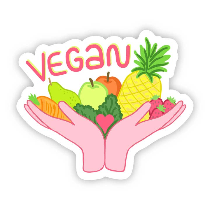 Vegan Fruits & Veggies Hands Sticker for wholesale by Big Moods