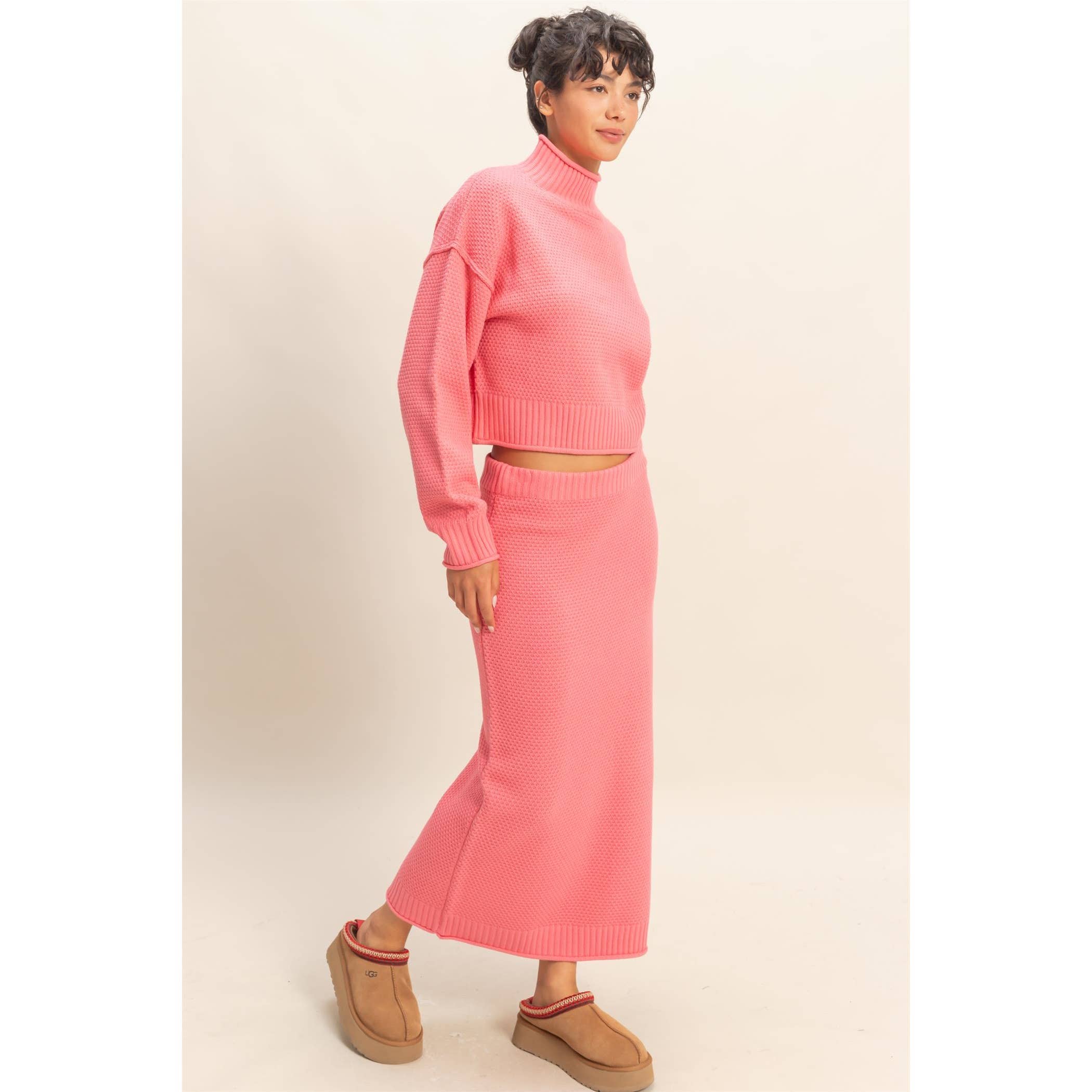 Double Zero - Wholesale Top & Skirt Set - Women's - Textured High Neck Sweater & Skirt Set6