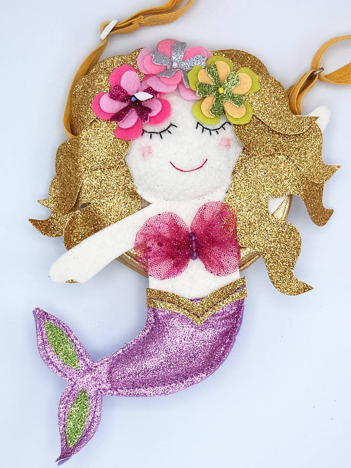 Floral Glitter Mermaid Bag- Glitter gold and lilac for wholesale by Lily and Momo