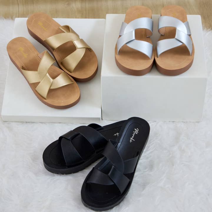 Sandale à plateforme à brides entrecroisées métalliques Vera 3 pour la vente par Maker's Shoes