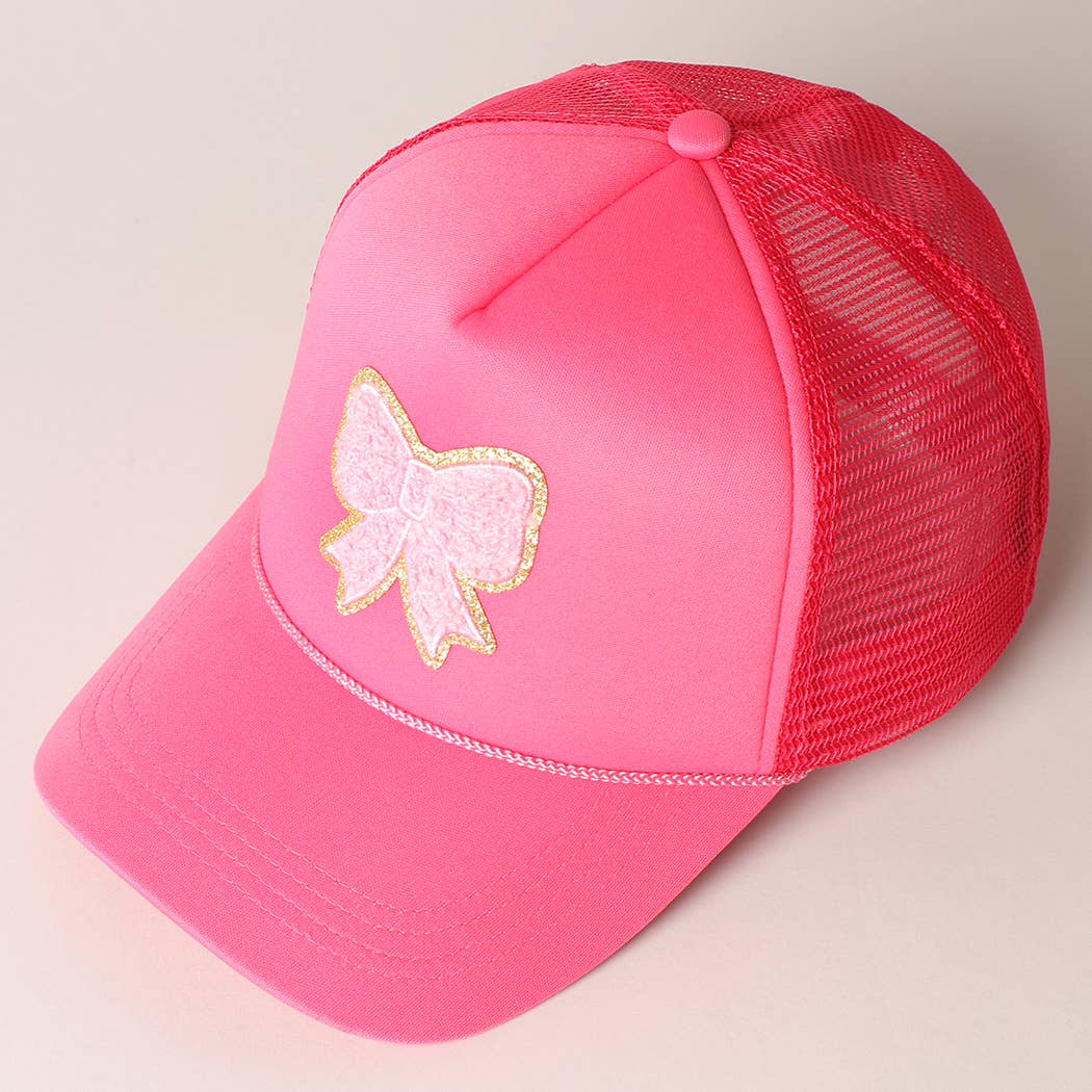 Fashion City - Wholesale Trucker Hat - Women's - Pink Bow Patch Foam Mesh Back Trucker Hat5