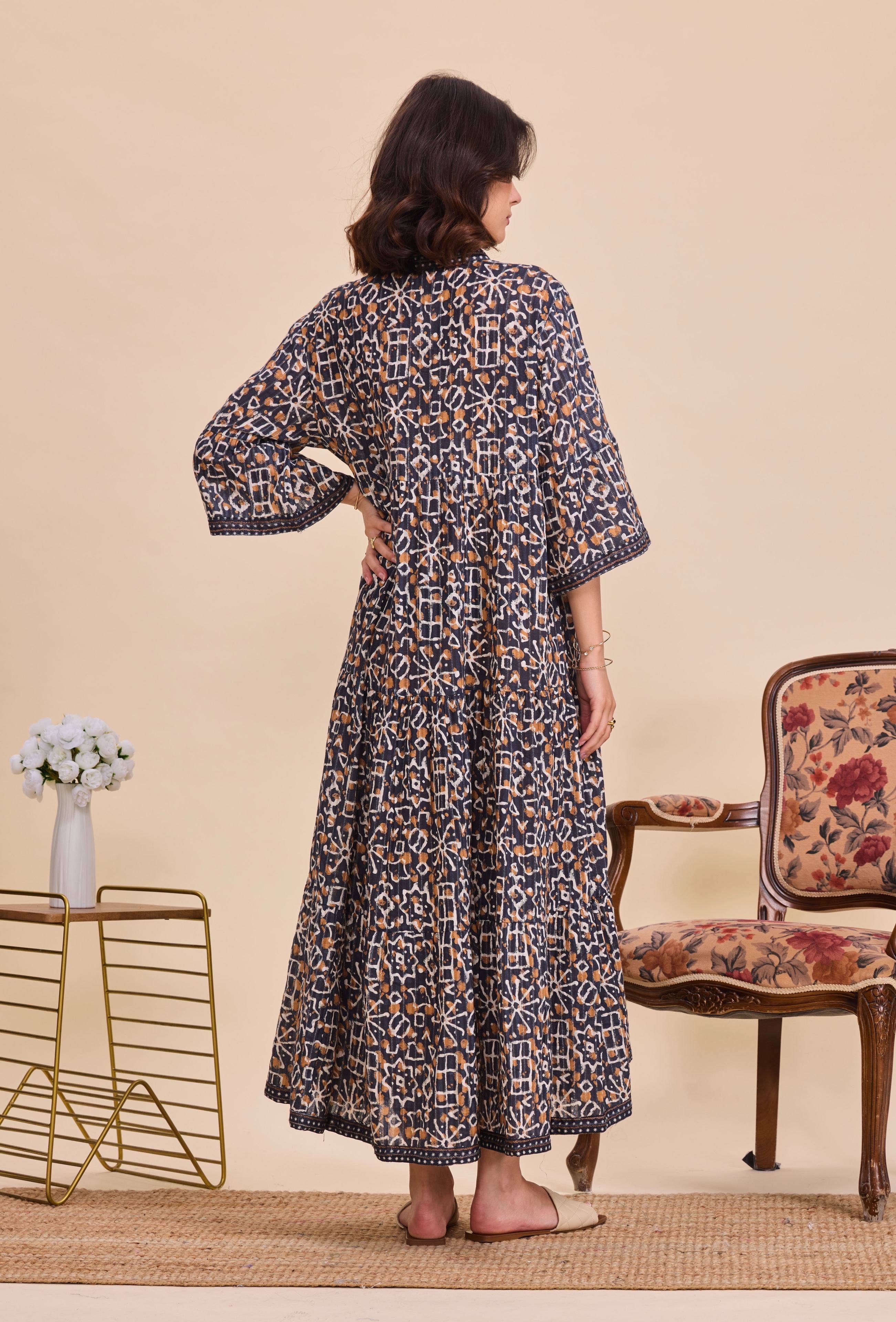 IP080 Robe longue batik bohème en coton - Orice      en vente sur Faire5