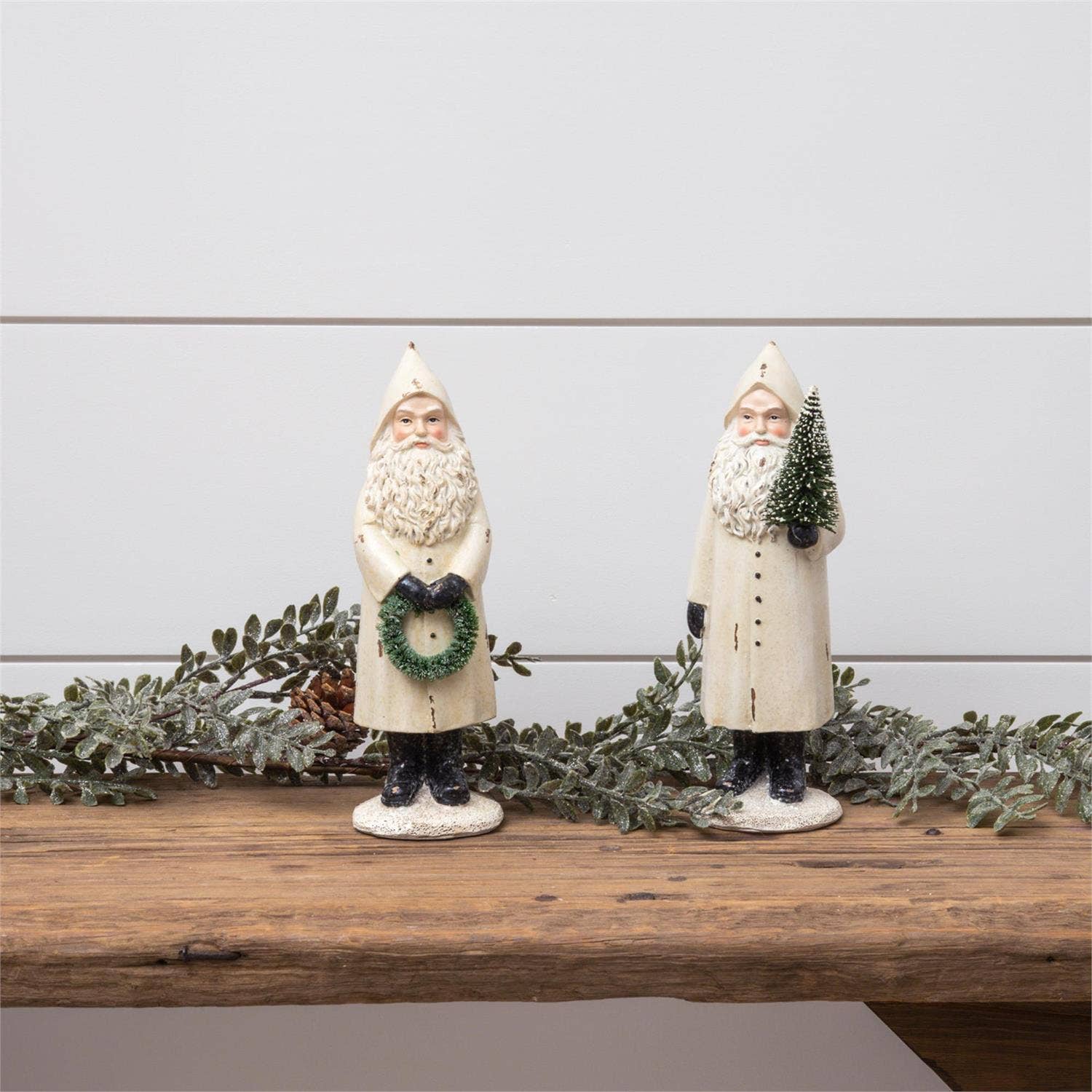 Audrey's Home & Gift - Wholesale Decorative Figurine - White Glitter Vintage Santa Figurines (Pk/02 Ast)1