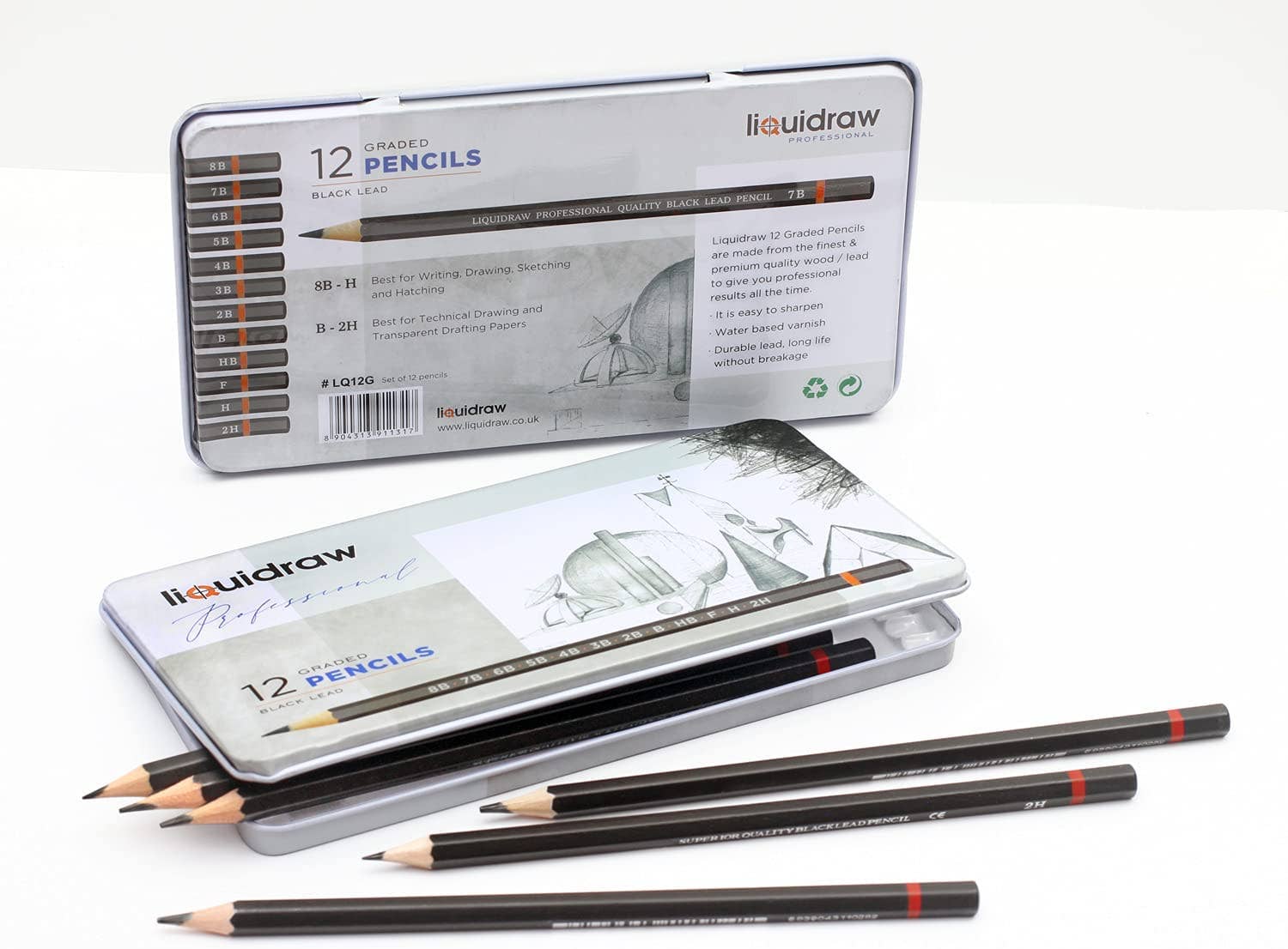 Liquidraw – wholesale Pencil – Liquidraw Drawing Pencils Set of 12, Graded Pencils For Artists, Sketching, Art, Sketch (8B-2H) Graphite Hard & Soft Pencil Set1