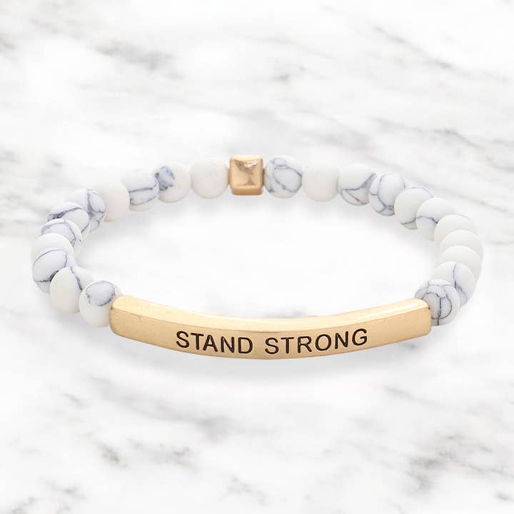 Stand Strong Message Natural Stone Stretch Bracelet for wholesale by Sensibling Corp.
