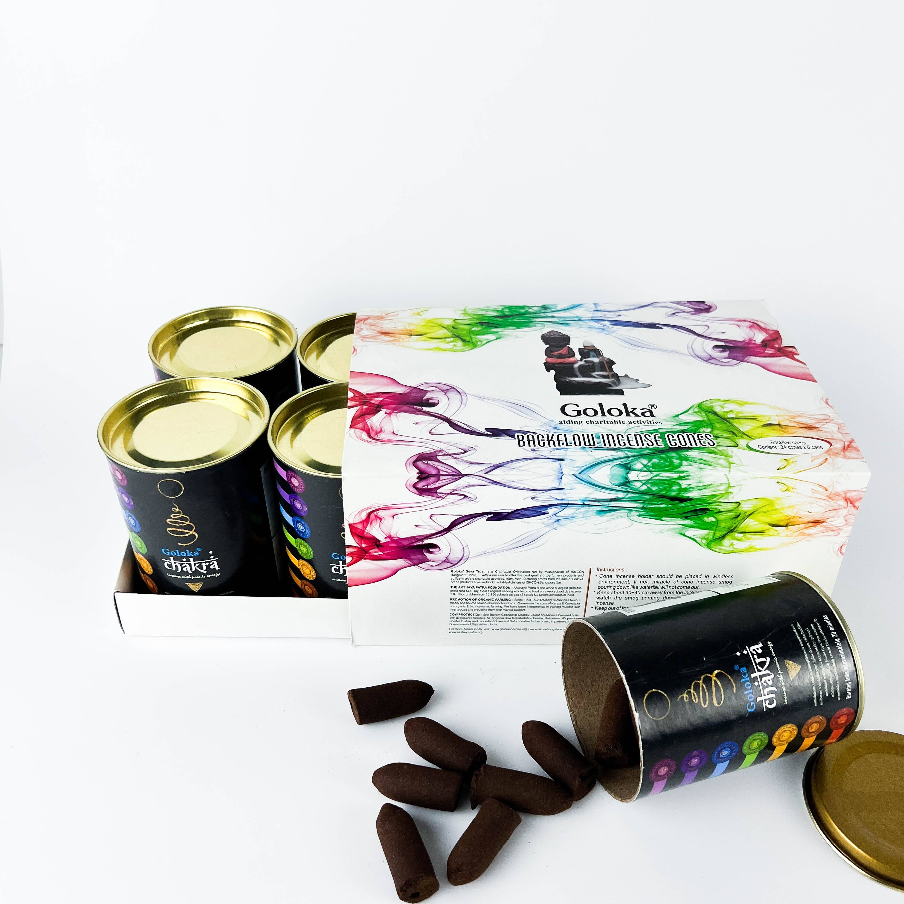 GREENROOTS USA LLC - Vendita all'ingrosso Incensi - Coni di incenso Goloka Chakra Backflow, confezione da 24 coni, confezione da 621