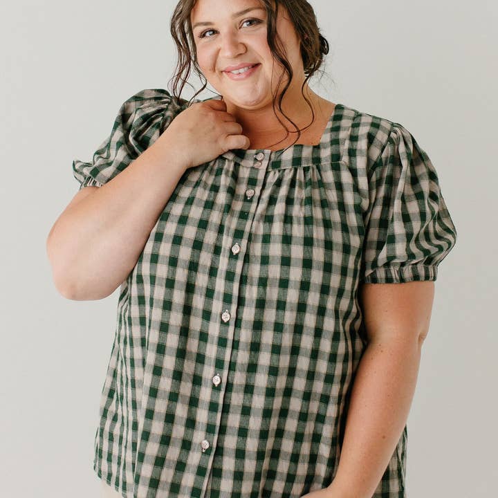 'Sadie' Green Gingham Short Sleeve Blouse and other Purchase Wholesale mainan. Free Returns & Net 60 Terms on Faire trending on Faire.