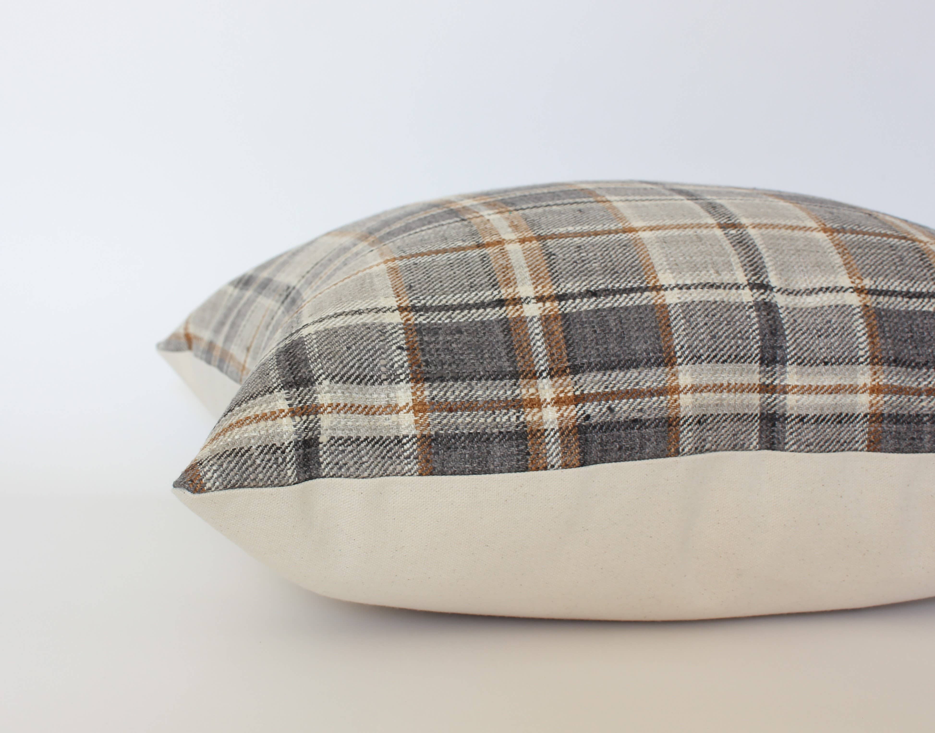 Textileish - Wholesale Throw pillow cover - Brown Plaid Throw Pillow Cover, Neutral Beige Pillow | Nolan2