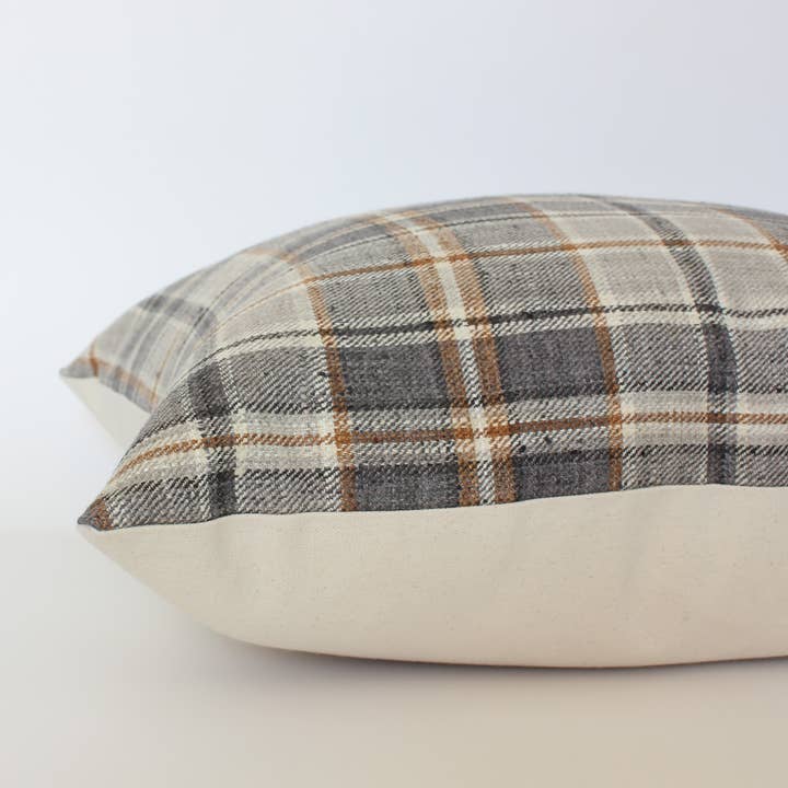 Textileish - Wholesale Throw Pillow Cover - Brown Plaid Throw Pillow Cover, Neutral Beige Pillow | Nolan2
