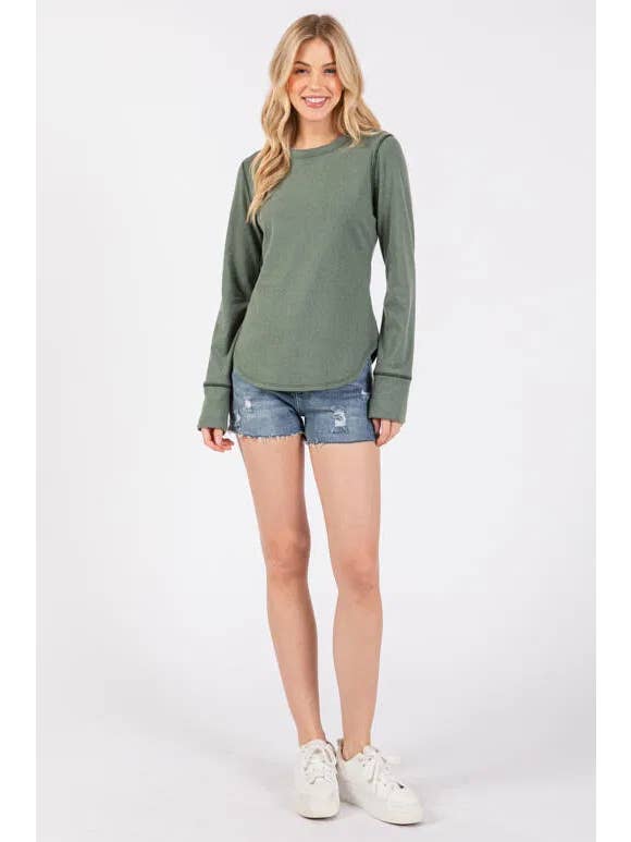 Final Touch - Wholesale Knit Top - Women's - Brushed Ribbed Fitted Long Sleeve Top - NT3128021