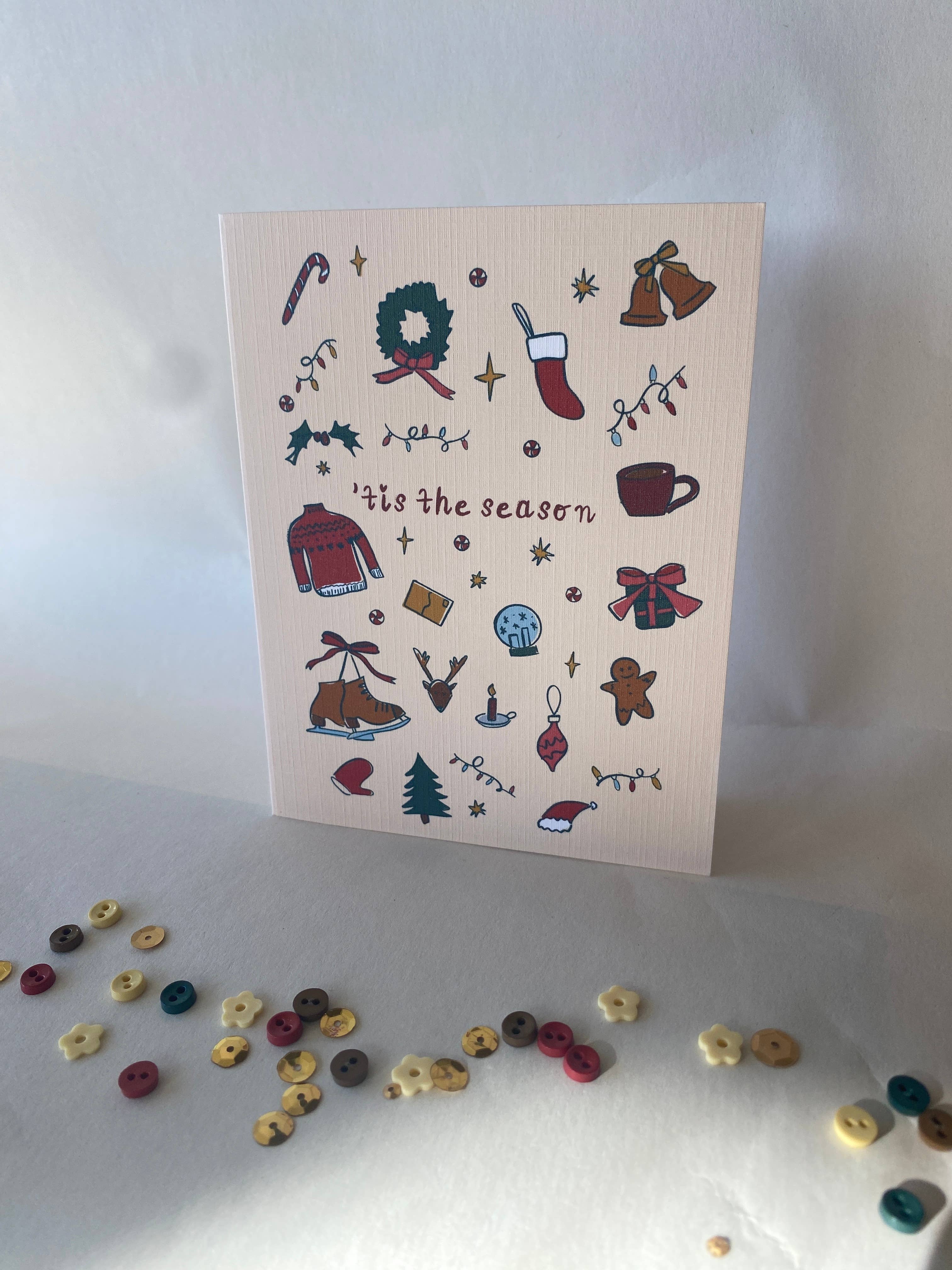 Charmed Life Designs - Wholesale Season's Greetings Card - Tis The Season Cozy Doodles Christmas Holiday Greeting Card1