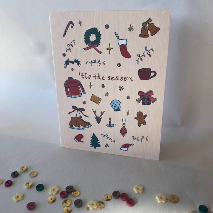 Charmed Life Designs - Wholesale Season's Greetings Card - Tis The Season Cozy Doodles Christmas Holiday Greeting Card1