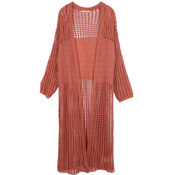 Sensibling Corp. - Wholesale Cardigan - Women's - Chest Blocked Crochet Long Cardigan3