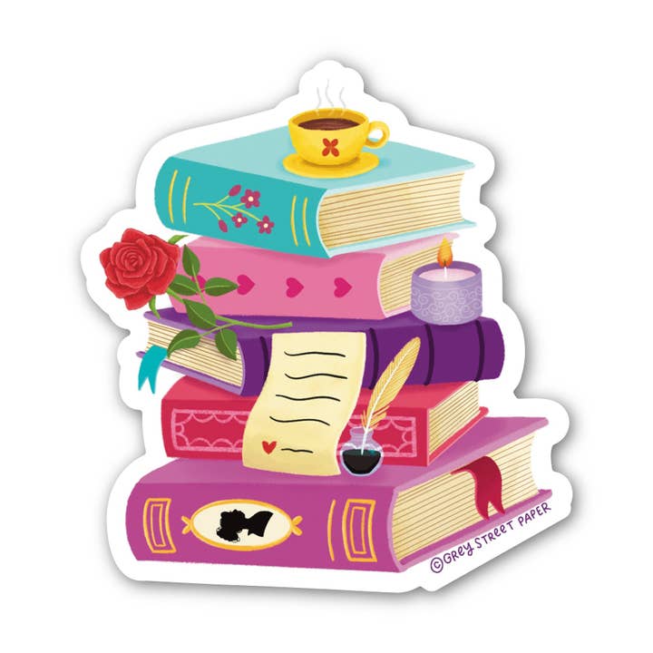 Pile de Livres de Romance Autocollant Vinyle pour la vente par Grey Street Paper