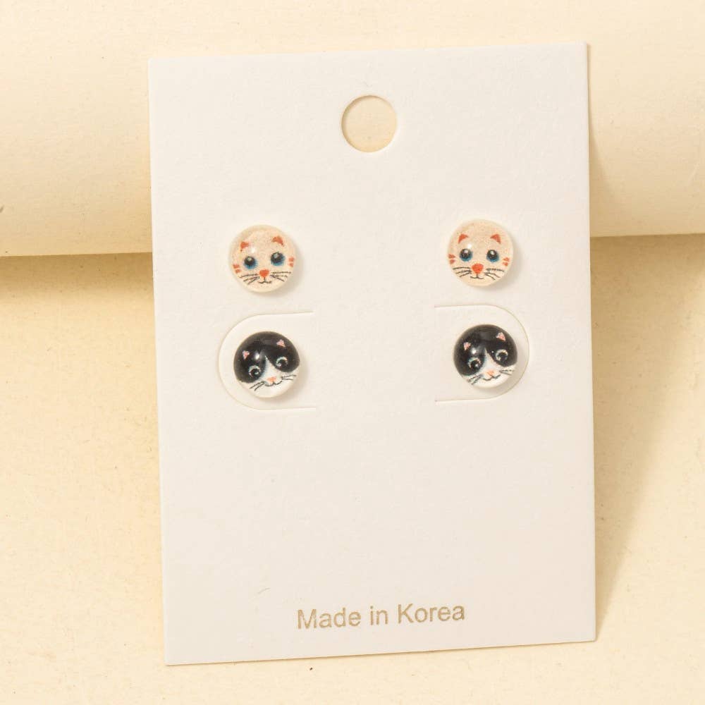 MULTI Acrylic Dome Cat Stud Earrings Set for wholesale on Faire0