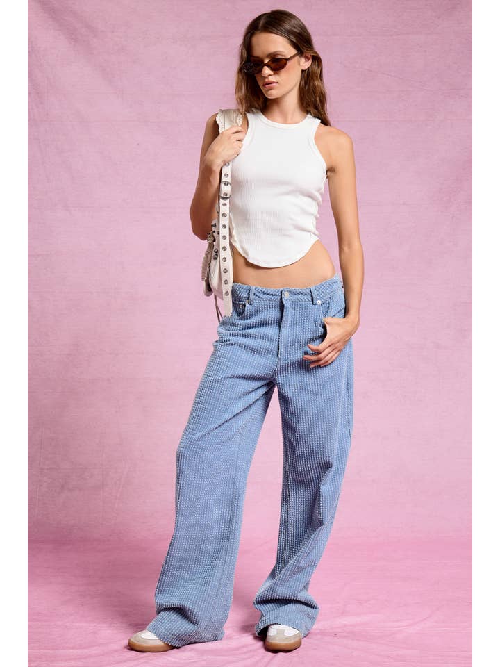 MAYA Distress Stripe Detail Wide-Leg Denim Jeans for wholesale on Faire5