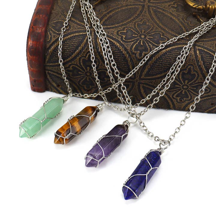 Gypsy Soul - Wholesale Pendant/Charm Necklace - Crystal Wire Wrapped Necklaces - Assortment 12 Pcs