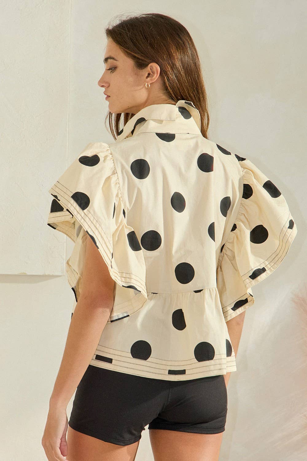 BUCKETLIST INC - Wholesale Blouse - Women's - IT2337 Ruffle Sleeves Pintuck Detail Polka Dot Print top20