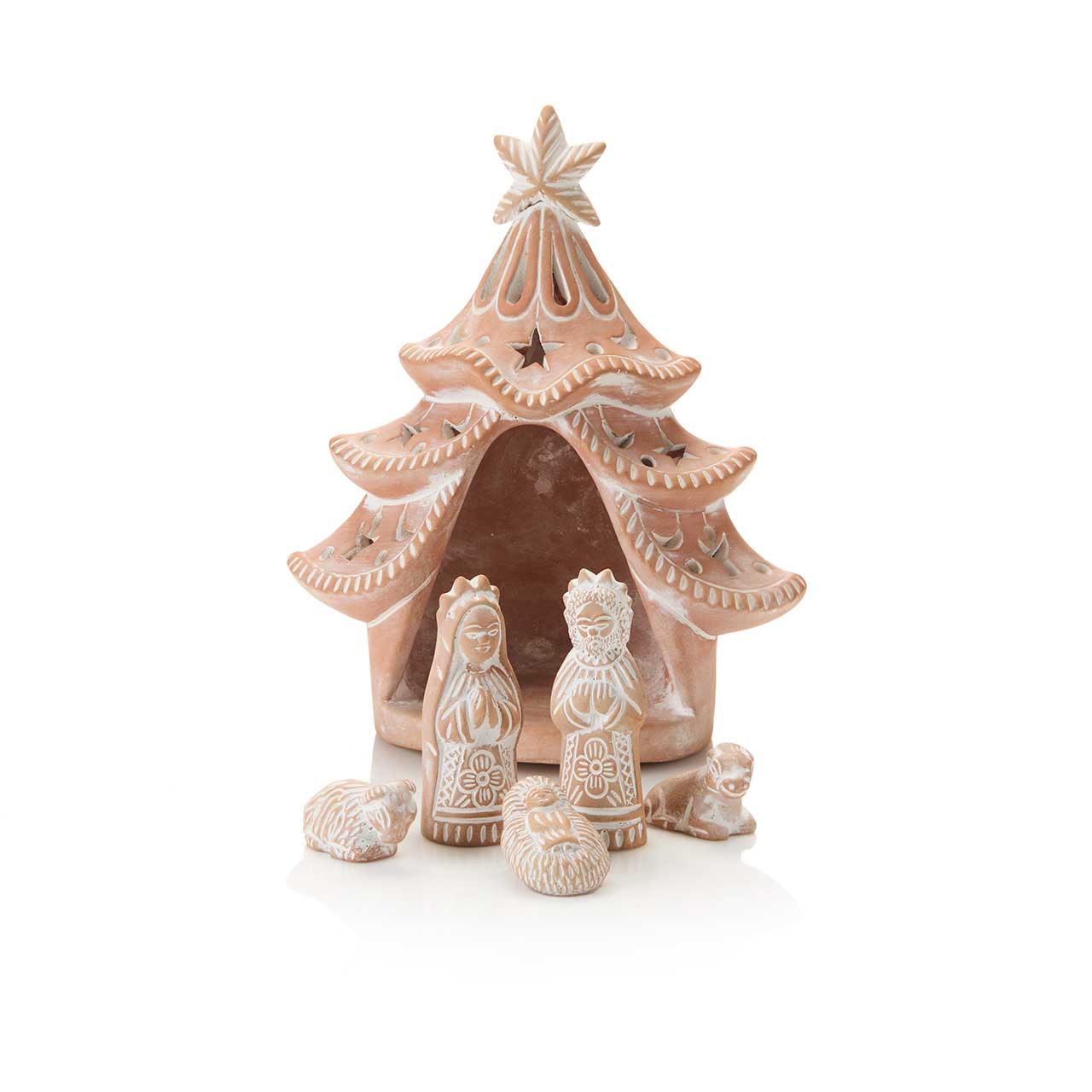 SERRV International - Wholesale Nativity Scene Decor - Tree Lantern Terracotta Christmas Nativity0