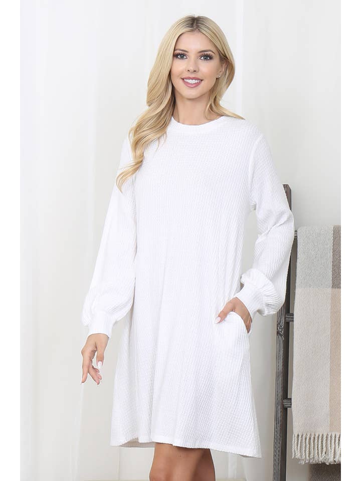 You & Me - Wholesale Dress - Women's - YMD10051V-BRUSHED WAFFLE BUBBLE SLEEVE POCKET DRESS31