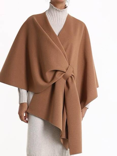 LOOWIE - Wholesale Poncho - Women's - VIPOCA Italian Camel Large Poncho w/ Knot Closure LOOWIE 0