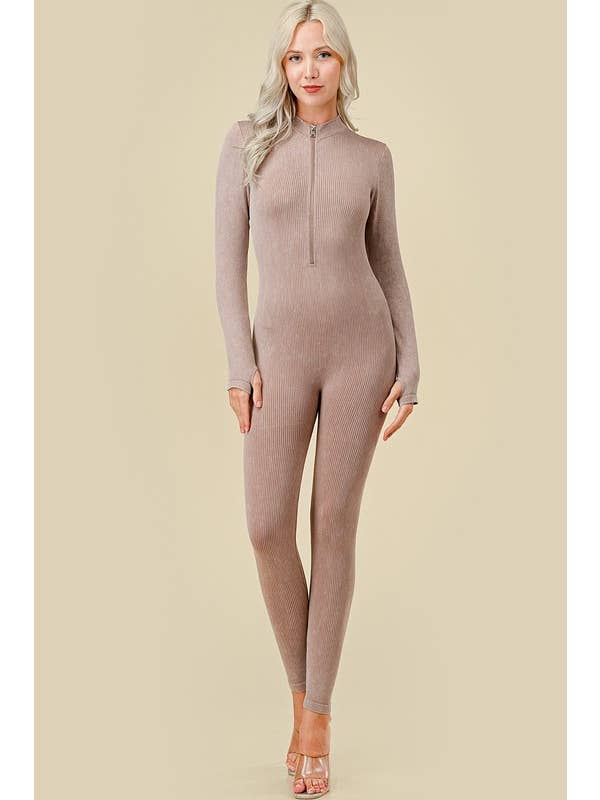 MIO WHOLESALE - Wholesale Jumpsuit - Women's - JS100MW MINERAL WASH LONG SLEEVE CATSUIT
