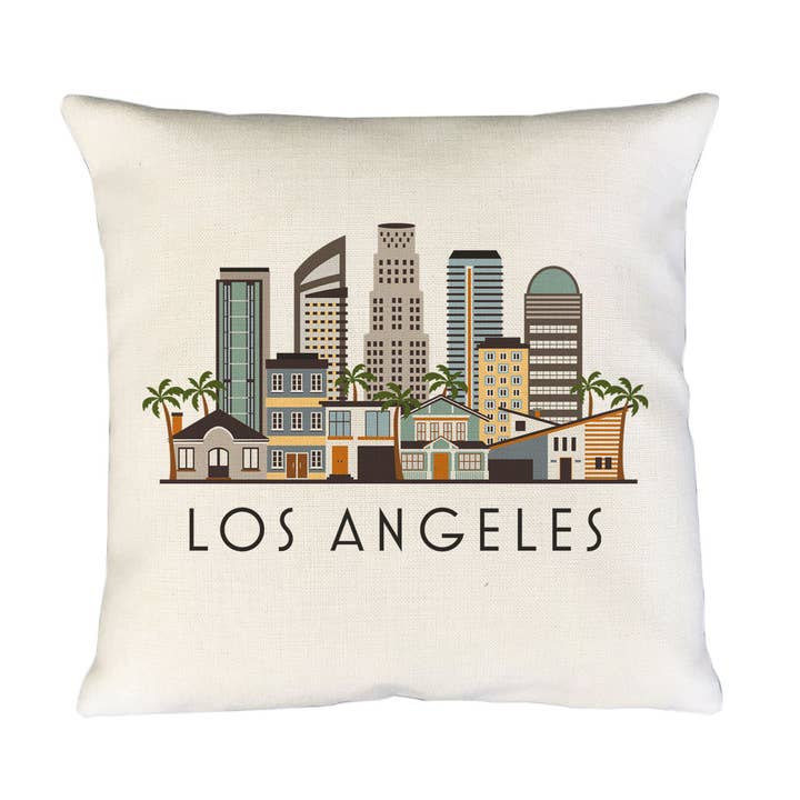 MooMo Studio - Wholesale Throw Pillow Cover - Los Angeles California Skyline Pillow Cover | LA Graphic Decorative Throw Pillow Cushion Sham
