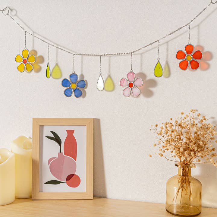 Stained Glass Flower Garland For Colorful Window Decor F97 for wholesale by MondoBellissimo