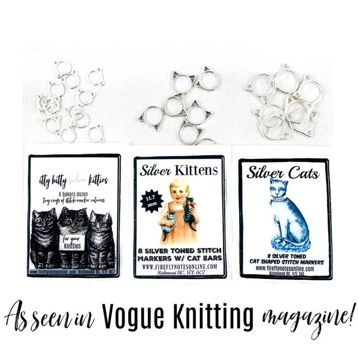 Firefly Notes - Wholesale Knitting/Crochet Supplies - Cat Stitch Markers, Small, Med or Large, Multi Colours, Knitting Gift, as Seen in Vogue Knitting!