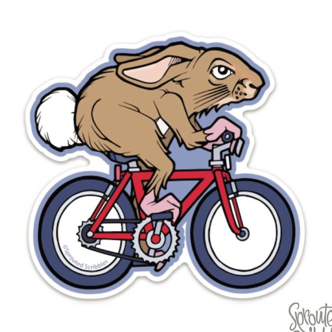 Biking Bunny Sticker | Rabbit on Bike | Waterproof Vinyl for wholesale by Sprouted Scribbles