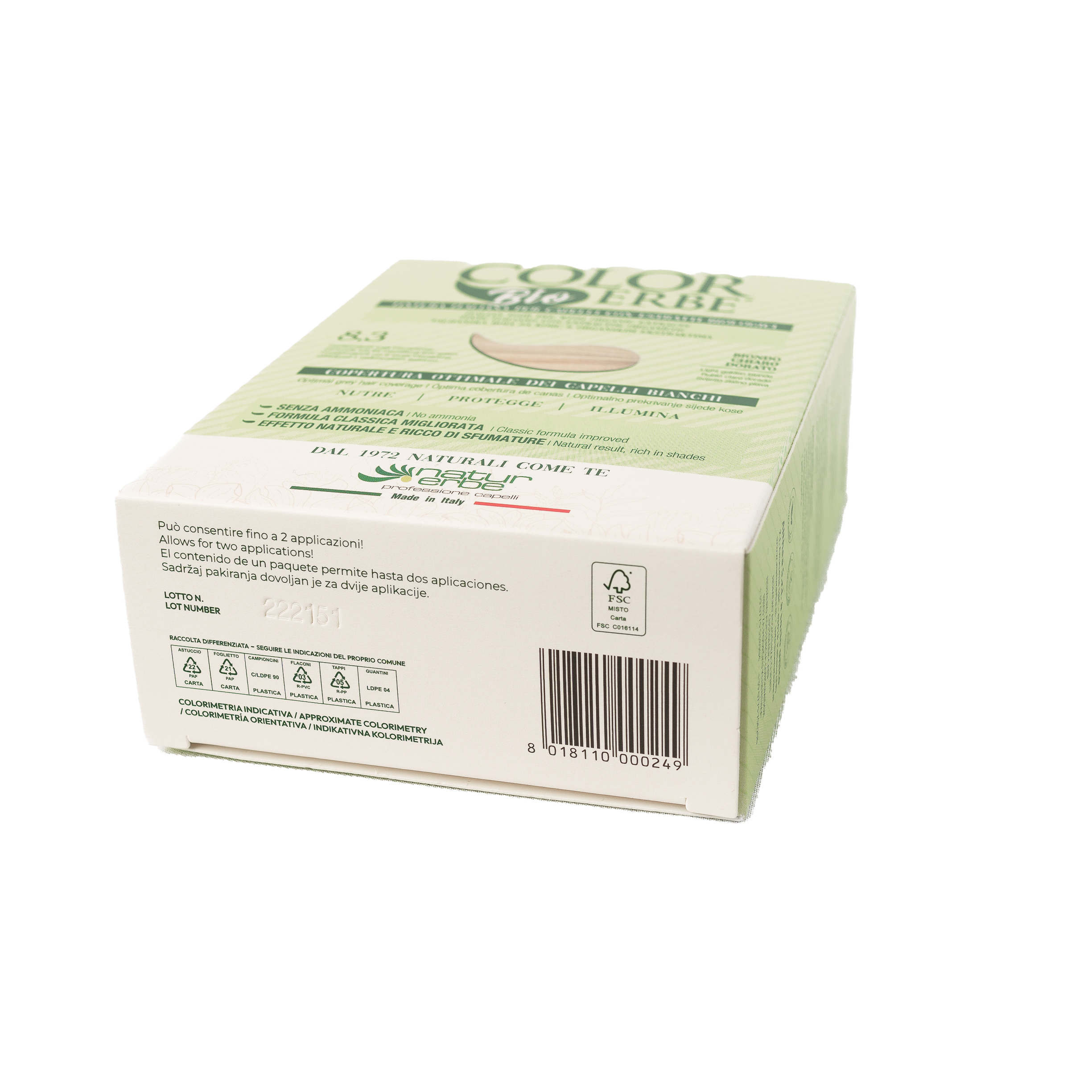 COLOR ERBE - Wholesale Hair Dye - Light Golden Blonde Herbal Color Dye (8.3) - Made in Italy8