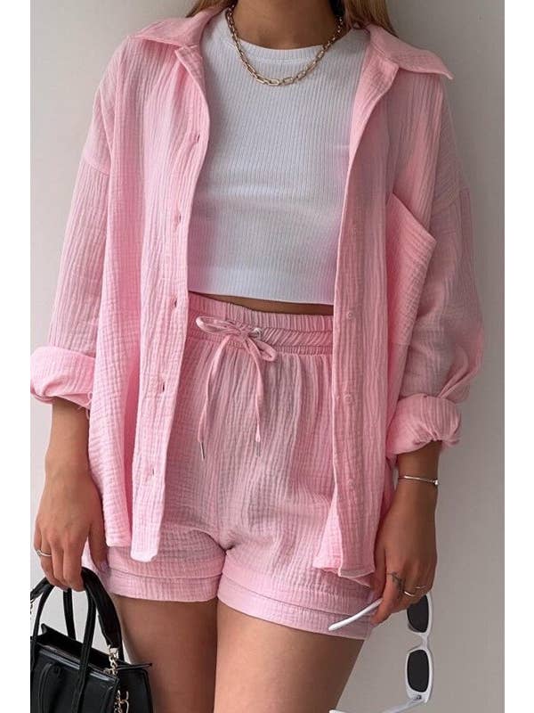 Miss Sparkling - Wholesale Top & Short Set (NOT Loungewear) - Women's -  Two-Piece Shorts Set - Button Down Top4