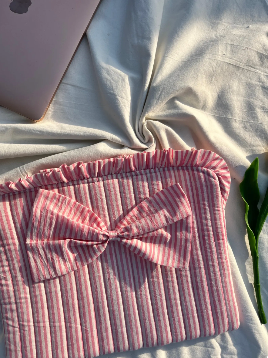 Two Way Street - Wholesale Laptop/Tablet Case - Women's - Pink & Blue Hand Printed Laptop Sleeve with Ruffles  4