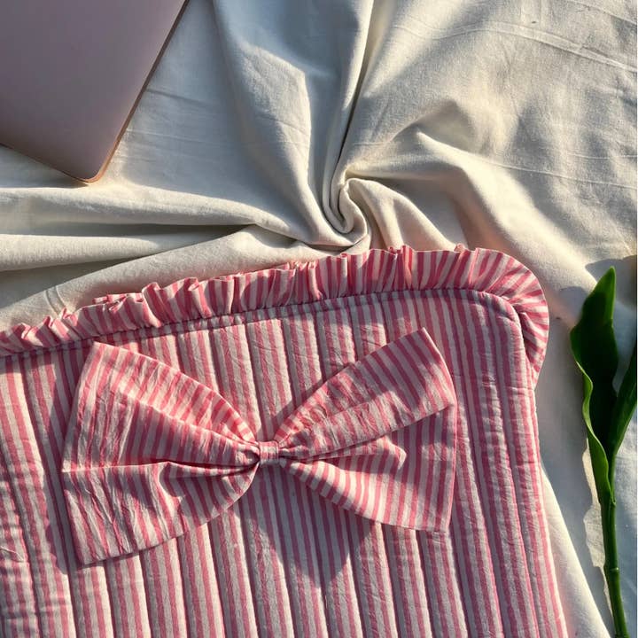 Two Way Street - Wholesale Laptop/Tablet Case - Women's - Pink & Blue Hand Printed Laptop Sleeve with Ruffles 4