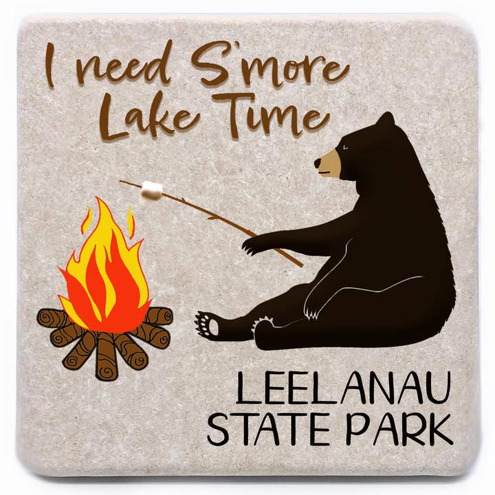Need S'more Lake Time Campfire Bear Custom Name Drop Coaster for wholesale by Noomoon