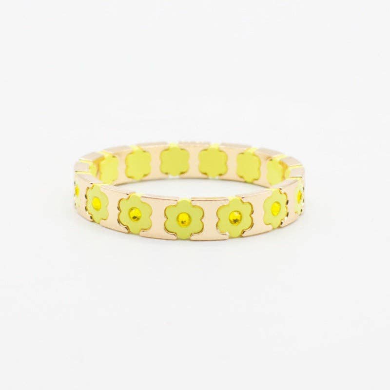 alberalkirk - Wholesale Cuff Bracelet - Floral Cuff Enamel Steel Crystal-Studded Elastic S5P1412
