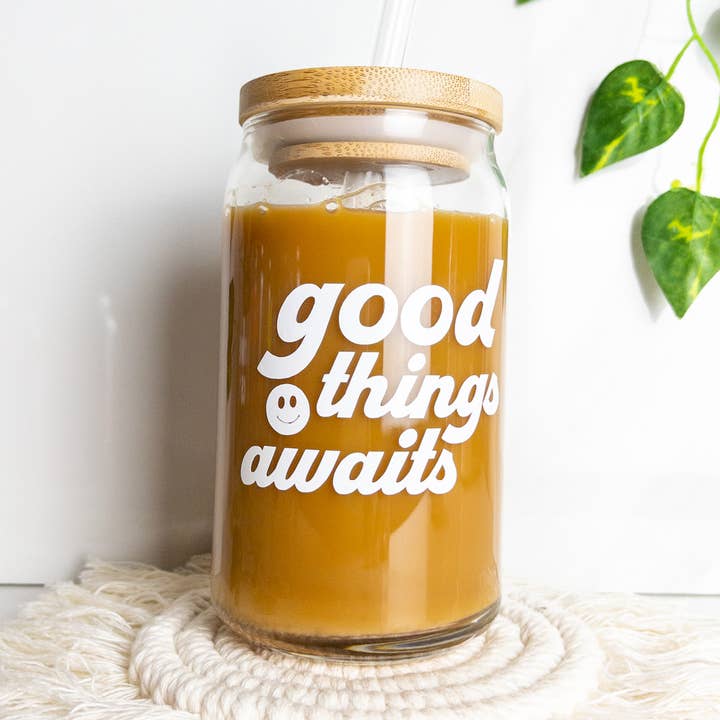 Good Things Awaits Beer Glass Can for wholesale by BambooByTundra