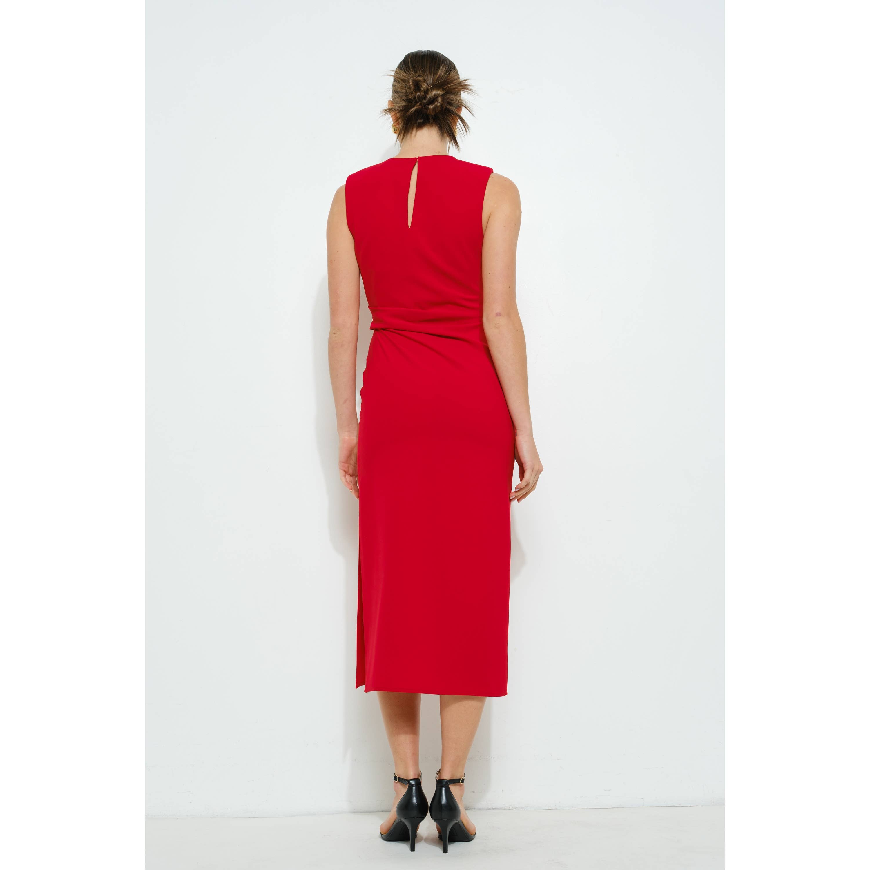 INA - Vendita all'ingrosso Vestito - Donna - Abito midi senza maniche con drappeggio e accenti dorati21