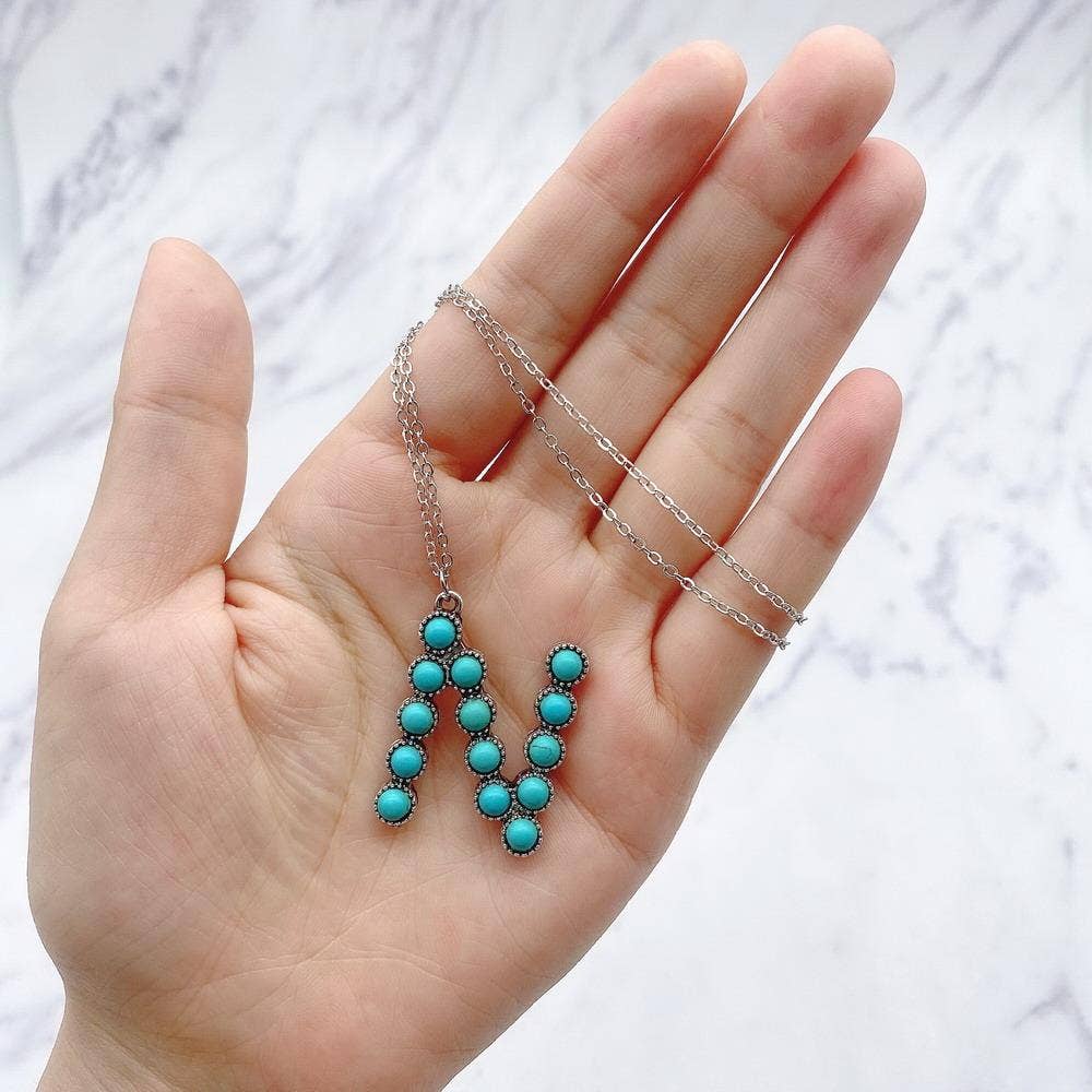 The Classy Cloth WS - Wholesale Pendant/Charm Necklace - Silver Turquoise Statement Letter Necklace RTS18