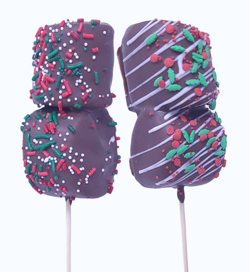 Wild Angel Treats, LLC - Wholesale Chocolate Covered Sweets - Chocolate Covered Double Marshmallow Pop - Christmas1